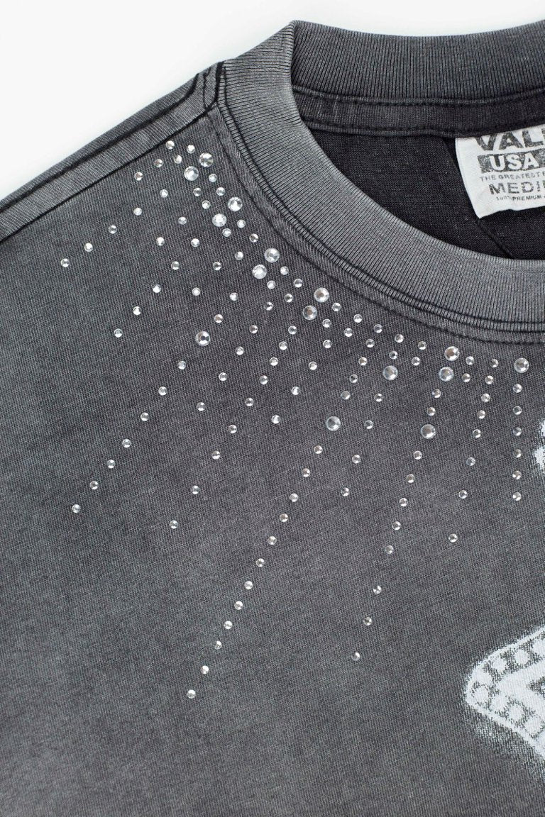 Vale Rhinestone Cross Vintage Wash Black Tee