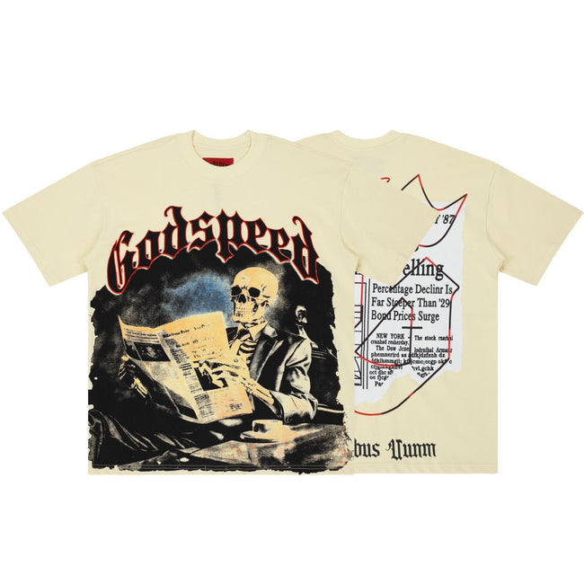 Godspeed Skeleton Newspaper Graphic Tee Hover Image