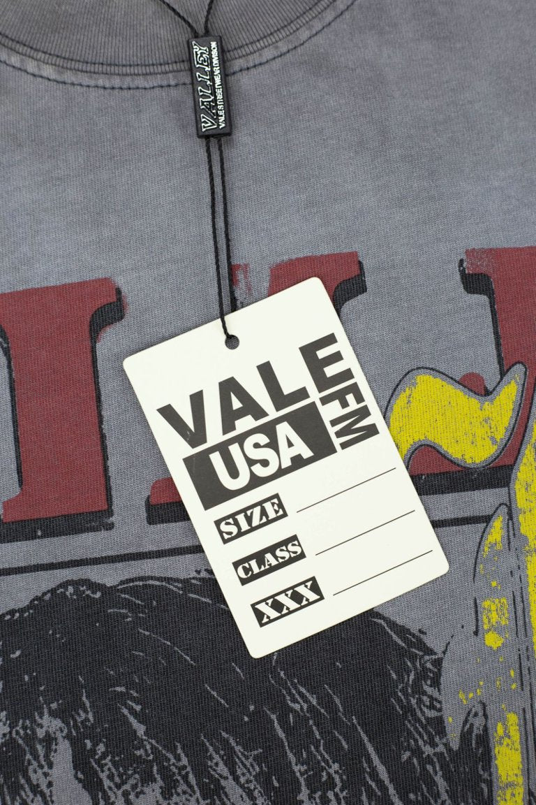 Vale Vintage Grey Washed‑Out Portrait Graphic Tee