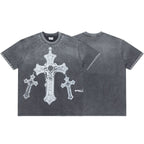 Vale Rhinestone Cross Vintage Wash Black Tee