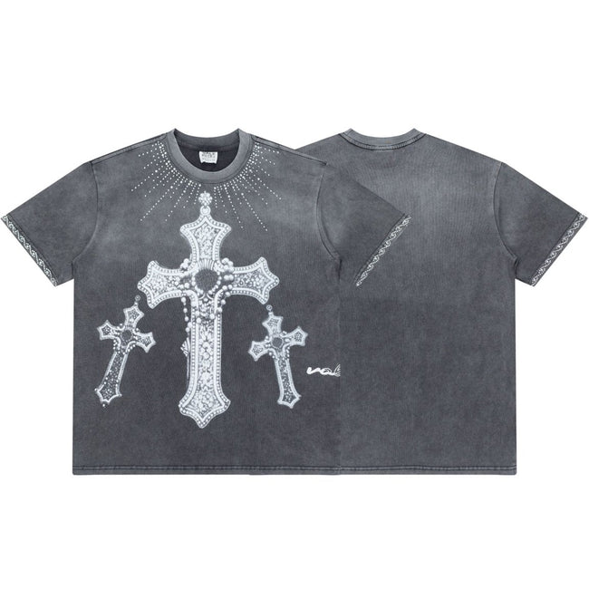 Vale Rhinestone Cross Vintage Wash Black Tee Hover Image