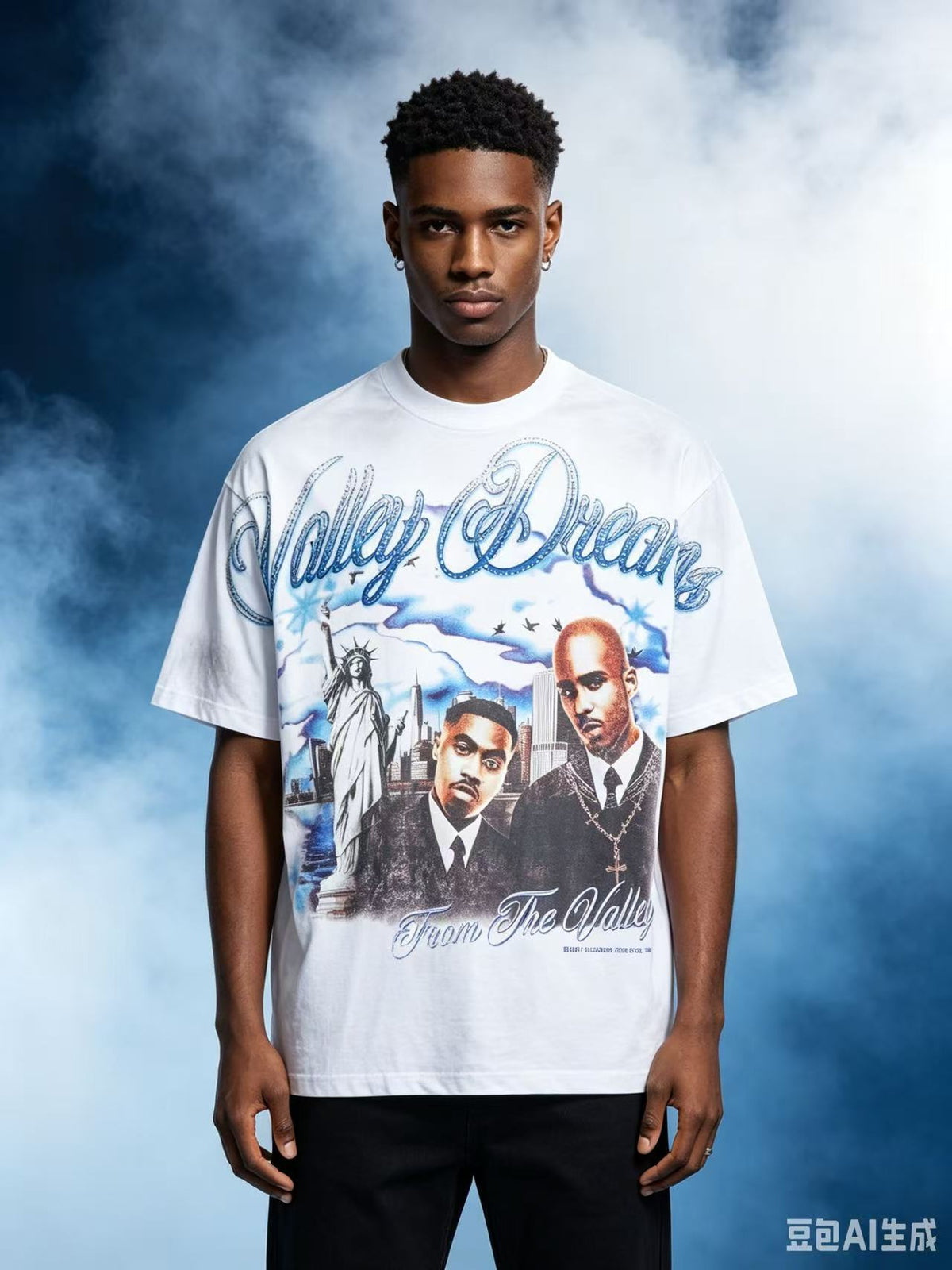 Vale Smoke‑Wash Blue Letter Portrait Tee