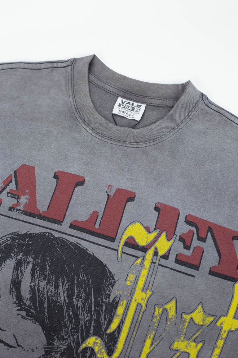 Vale Vintage Grey Washed‑Out Portrait Graphic Tee