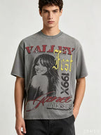 Vale Vintage Grey Washed‑Out Portrait Graphic Tee