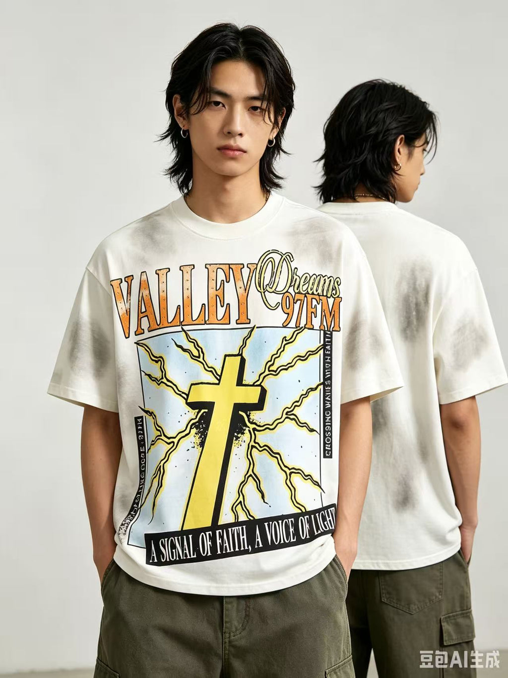 Vale Cross‑Pattern Smoke Wash Graphic Tee