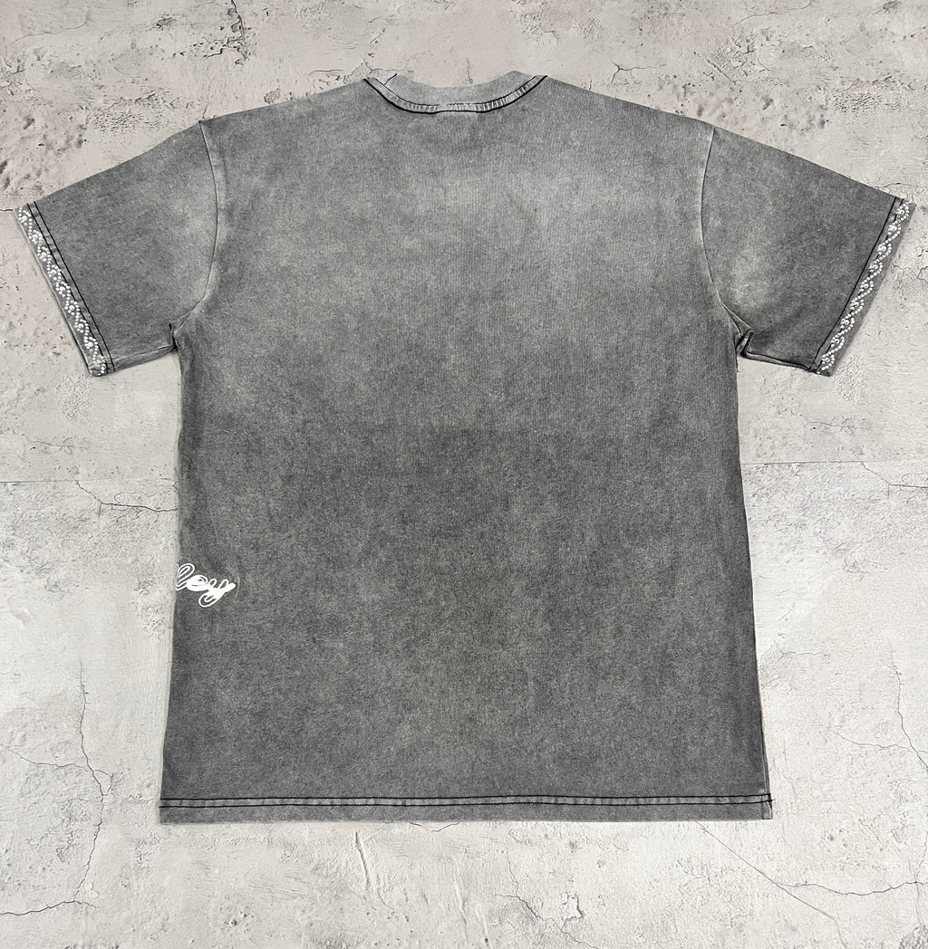 Vale Rhinestone Cross Vintage Wash Black Tee