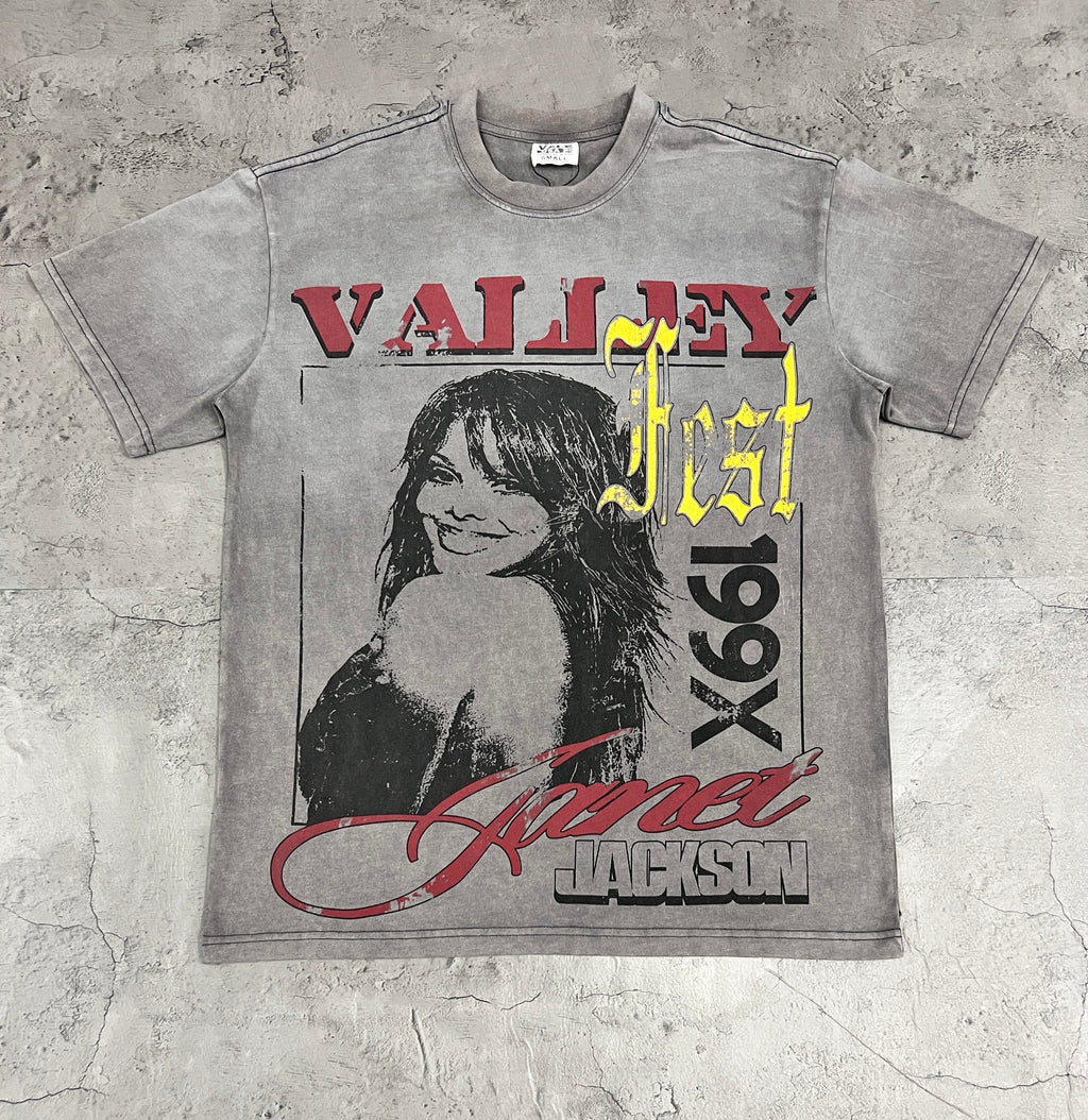 Vale Vintage Grey Washed‑Out Portrait Graphic Tee