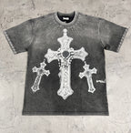 Vale Rhinestone Cross Vintage Wash Black Tee
