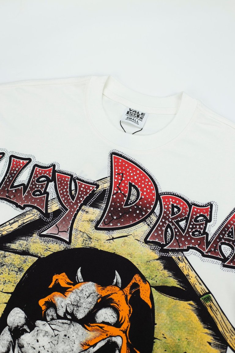 Vale White Cartoon Graphic Print Short‑Sleeve Tee