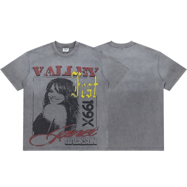 Vale Vintage Grey Washed‑Out Portrait Graphic Tee Hover Image