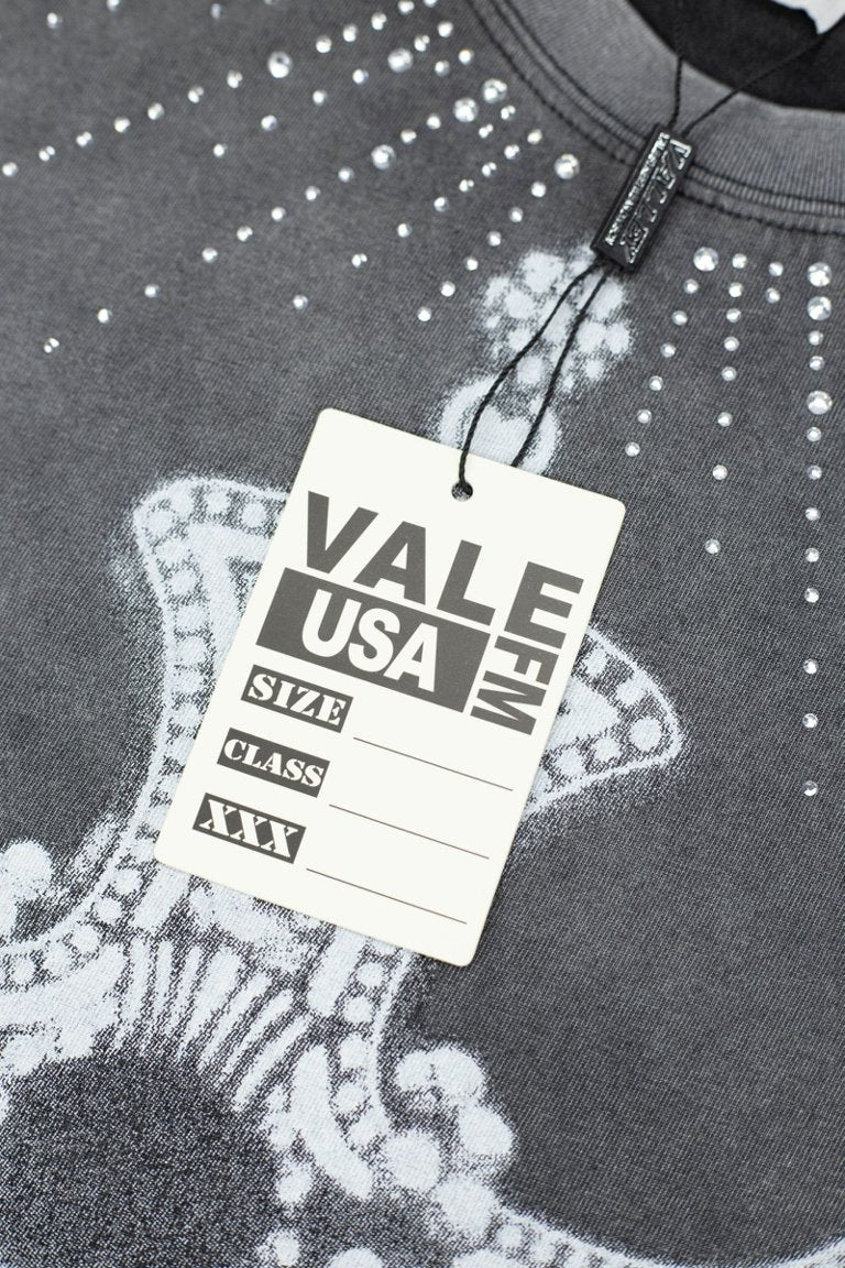 Vale Rhinestone Cross Vintage Wash Black Tee