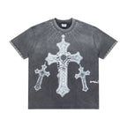 Vale Rhinestone Cross Vintage Wash Black Tee