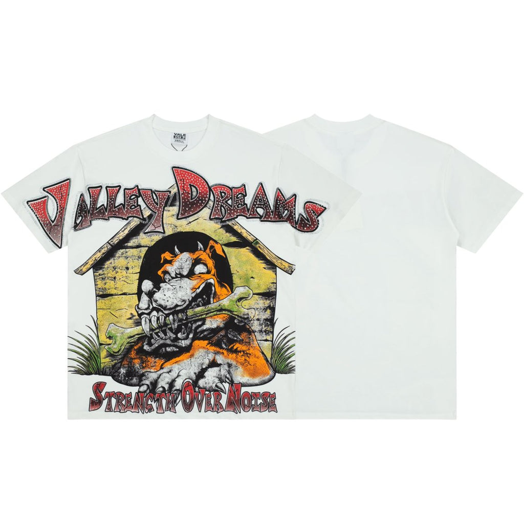 Vale White Cartoon Graphic Print Short‑Sleeve Tee