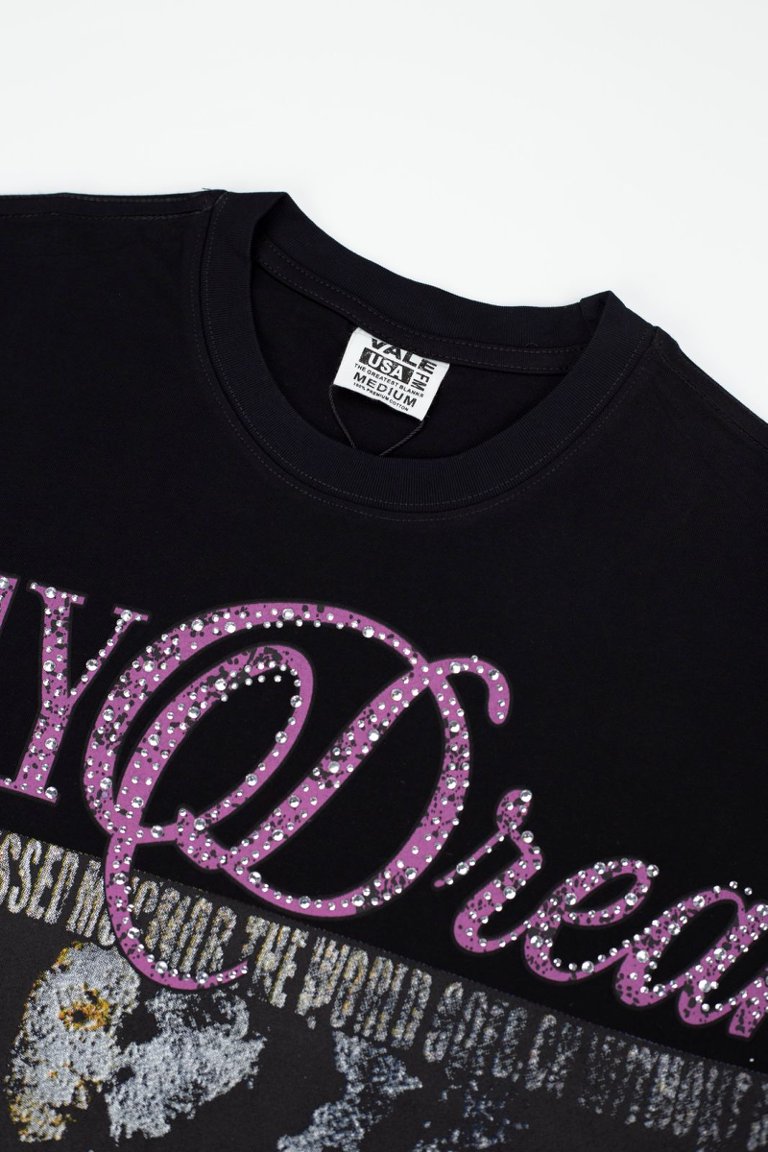Vale Valley Dreams Vintage Portrait Print Black Tee