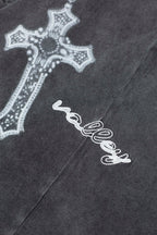 Vale Rhinestone Cross Vintage Wash Black Tee