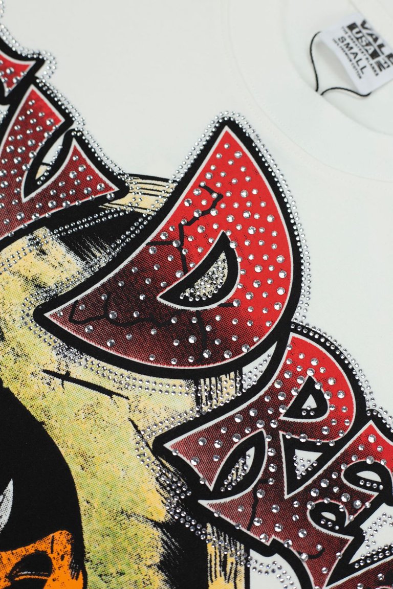 Vale White Cartoon Graphic Print Short‑Sleeve Tee