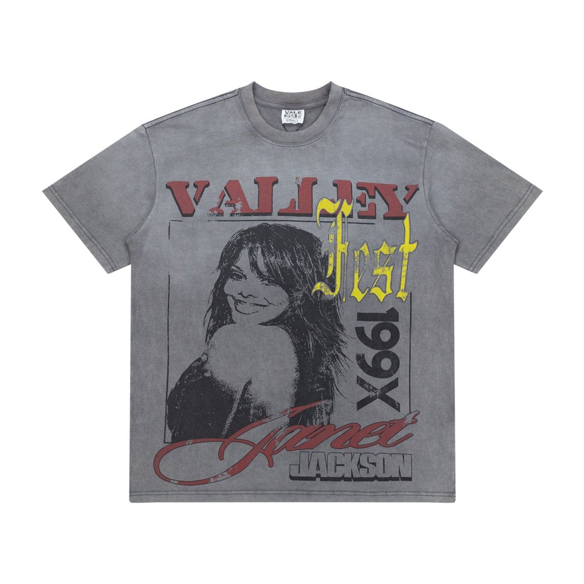 Vale Vintage Grey Washed‑Out Portrait Graphic Tee