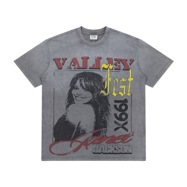 Vale Vintage Grey Washed‑Out Portrait Graphic Tee Main Image