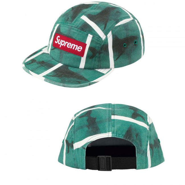Supreme Green Shark Print 5-Panel Red Box Logo Camp Cap Hover Image